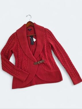 NWT Talbots Orange Cable Knit Buckle Cardigan – Petite Small SP
